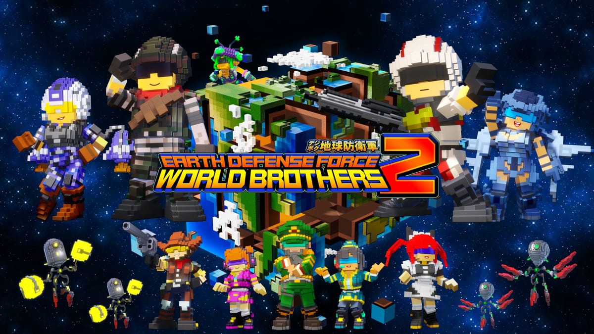 Earth Defense Force World Brothers 2의 블록 캐릭터와 지구 공식 이미지