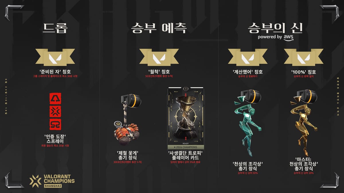 변경 전 드롭·Shotcall 승부 예측·승부의 신을 세 열로 구분한 한국어 공식 보상 도표