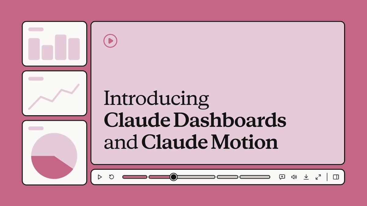 Introducing Claude Dashboards and Claude Motion 문구와 차트 도형이 있는 공식 영상 표지