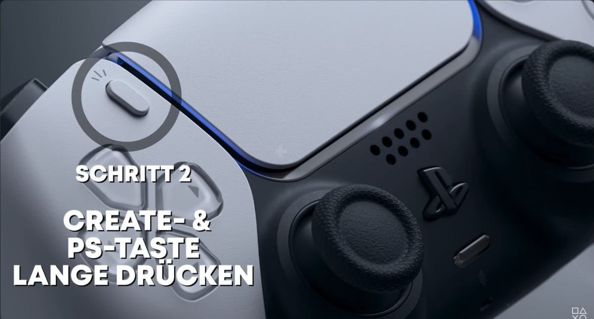 PlayStation 공식 PC 연결 안내 영상에서 듀얼센스의 Create와 PS 버튼을 설명하는 화면